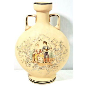 Antique German Porcelain 2 Handled Hand Painted Vase Number 4 Late 1800's Cream